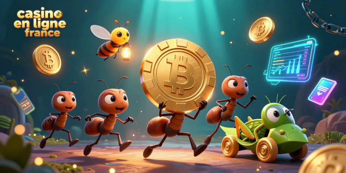 Les fourmis du casino en ligne France mènent un coup audacieux pour attraper un jeton de poker doré.