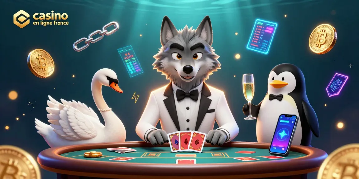 Profitez de l'expérience immersive du casino en ligne France avec un loup élégant au baccarat et un gracieux cygne.