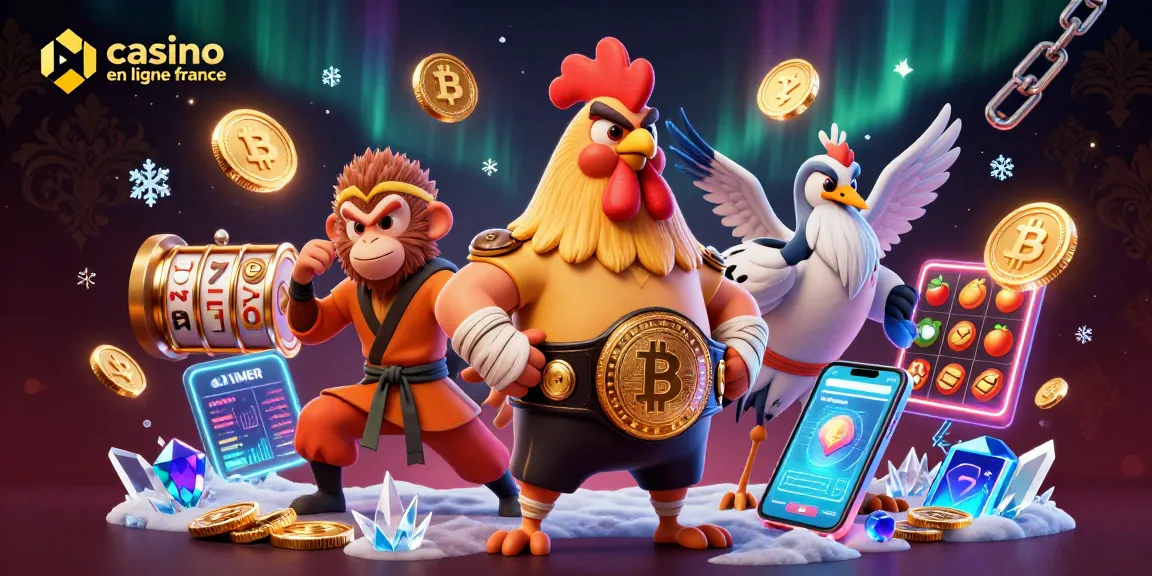 Casino en ligne France : Découvrez une illustration dynamique avec des personnages de combat et des éléments de jeu modernes.