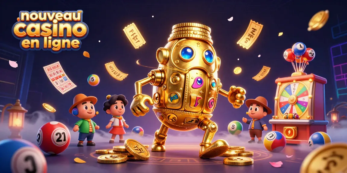 Découvrez le nouveau casino en ligne avec un golem en or et des éléments de loterie vibrants.