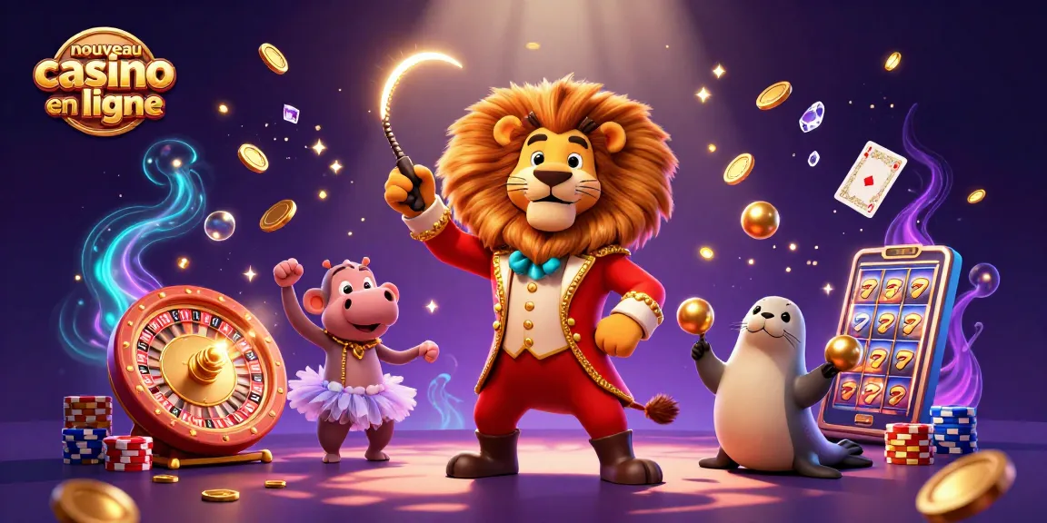 Illustration dynamique d'un nouveau casino en ligne avec un lion, un hippopotame et un singe.
