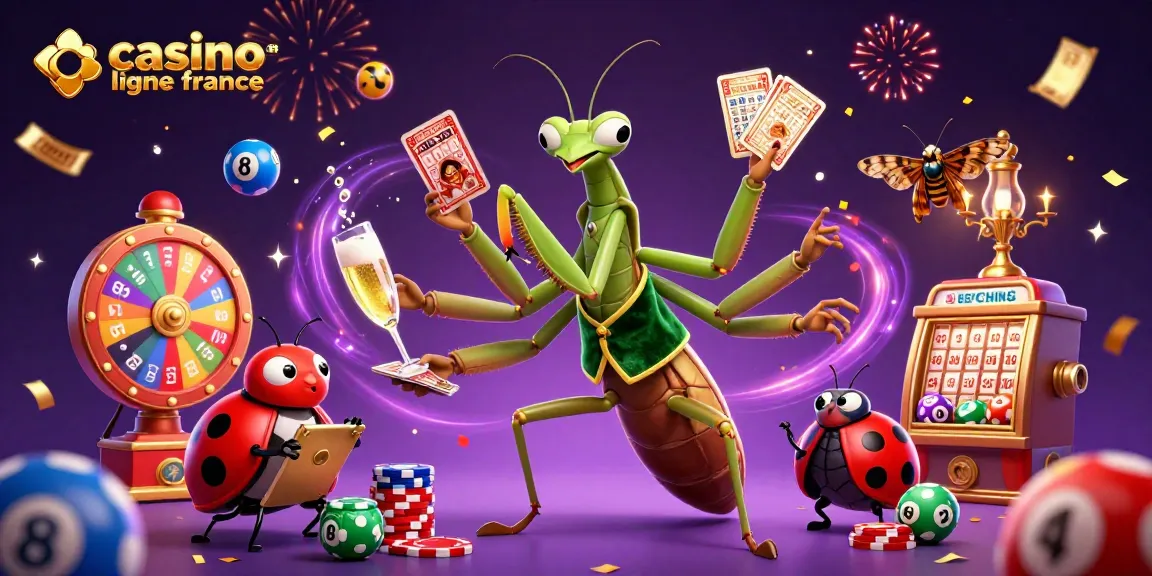 Illustration dynamique de casino en ligne France avec un manteau de velours vert et des éléments de jeu colorés.