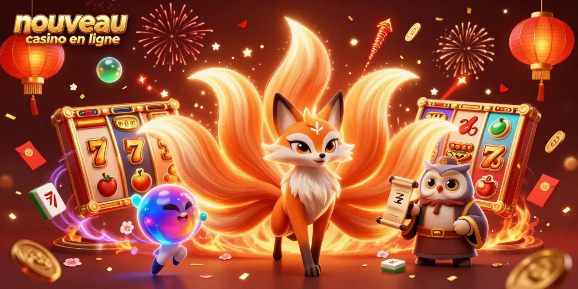 Découvrez le nouveau casino en ligne avec ce magnifique esprit à neuf queues et son sage, entourés de lumières et de symboles de chance.