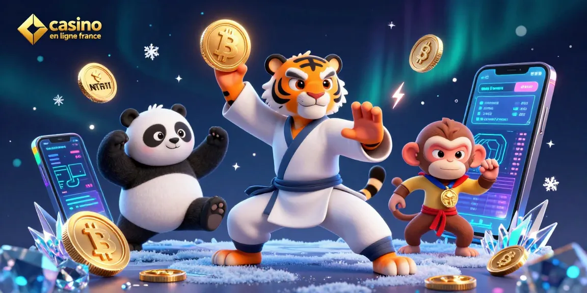 Le casino en ligne France propose une expérience captivante avec un maître tigre kung fu, un panda, et un singe joueur entourés de pièces de crypto-monnaies.