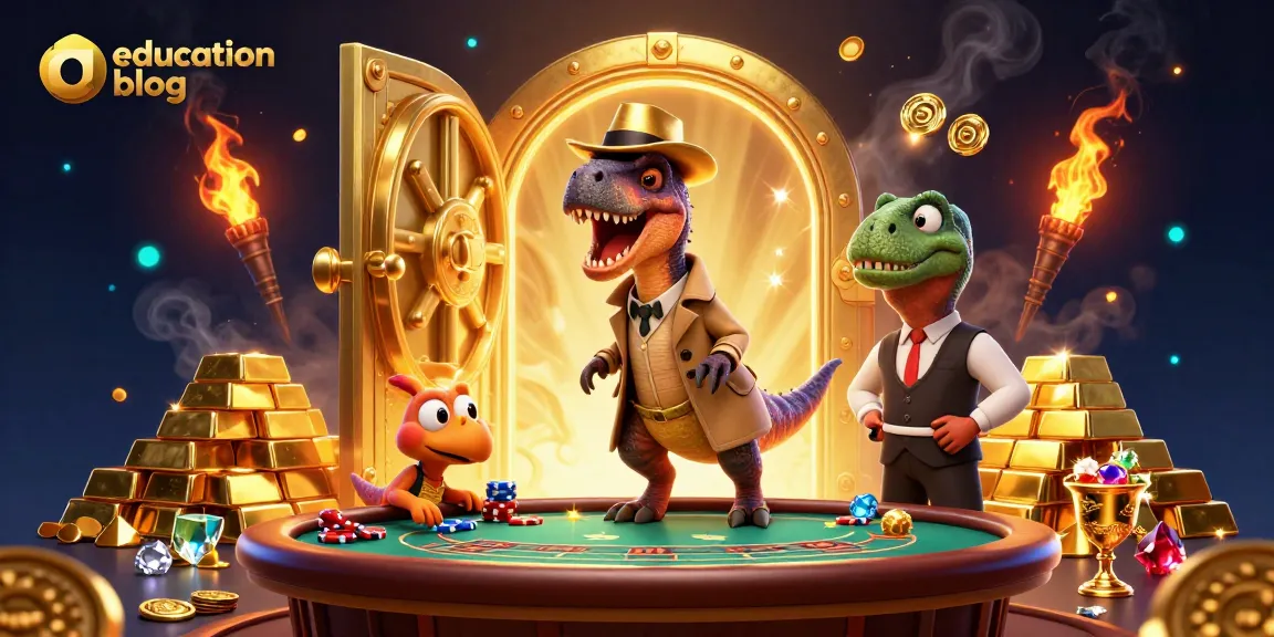 Engage with the vibrant scene of a velociraptor card counter at the blackjack table, featured in this education blog on casino strategies.