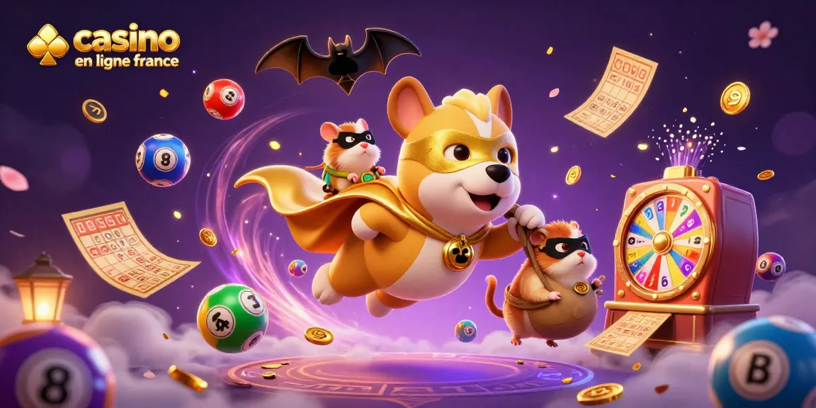 Illustration colorée d'un super-héros canin volé avec une cape dorée, représentant le casino en ligne France.